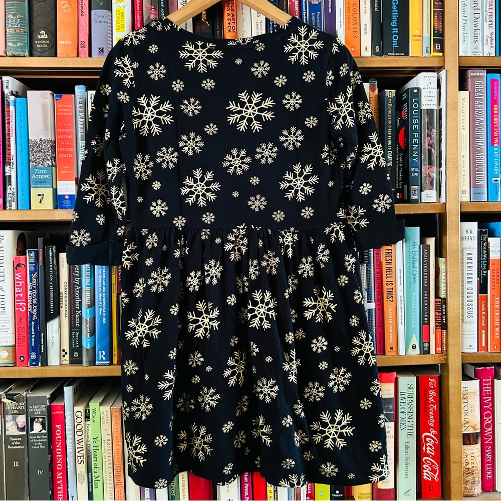 Cat&Jack Black Metallic Gold Snowflakes Holiday Winter Knit Dress, Sz 14 16 - Picture 8 of 8